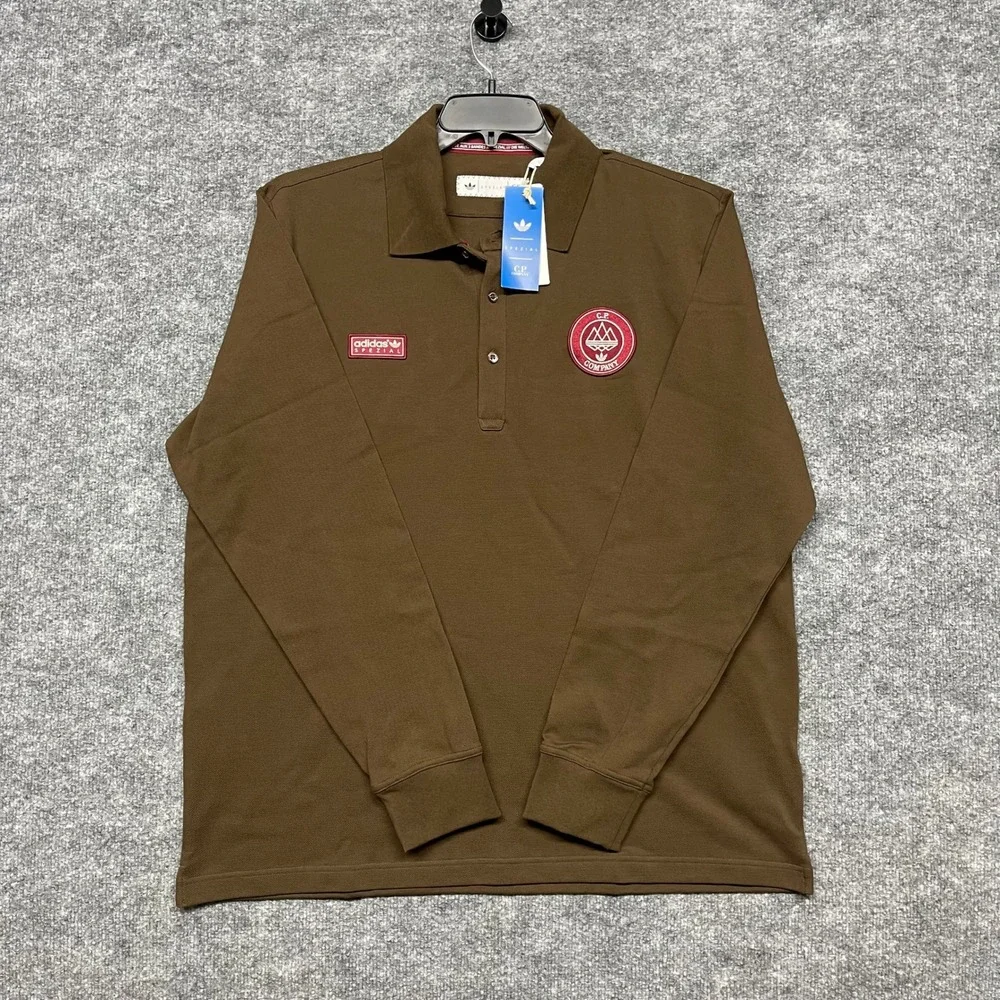 Adidas Spezial x CP Company Polo Shirt Men XL Dust Cargo Brown Retro Long Sleeve
